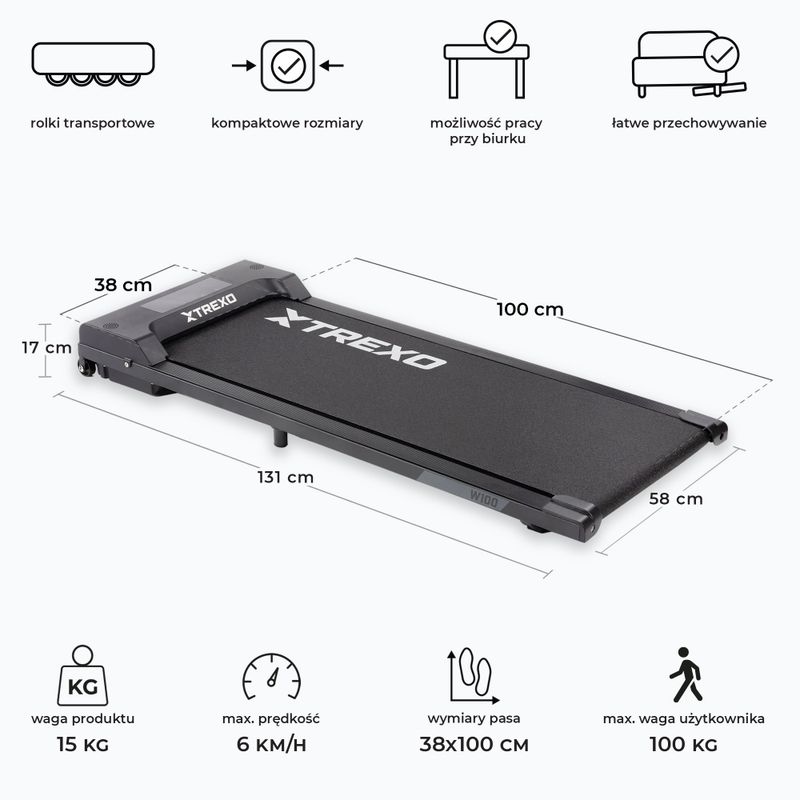 XTREXO Walking Pad W100 tapis roulant elettrico nero 3